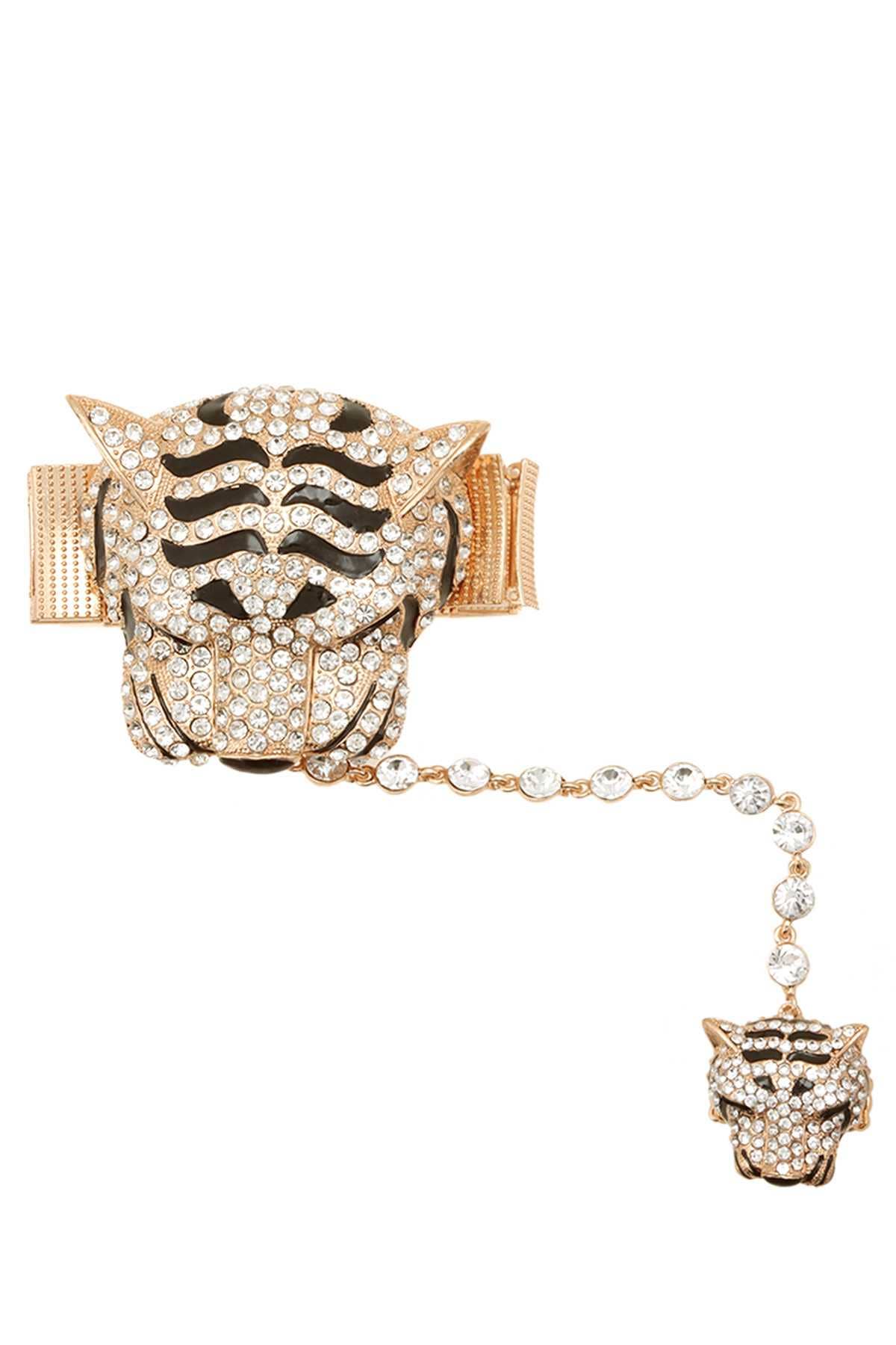 Tiger Stretch Bracelet with Ring - GOLD/BLACK
