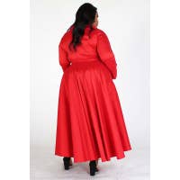 SOLID LONG SLEEVE GOLD BUTTON JACKET DRESS MAXI