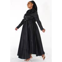 SOLID LONG SLEEVE GOLD BUTTON JACKET DRESS MAXI