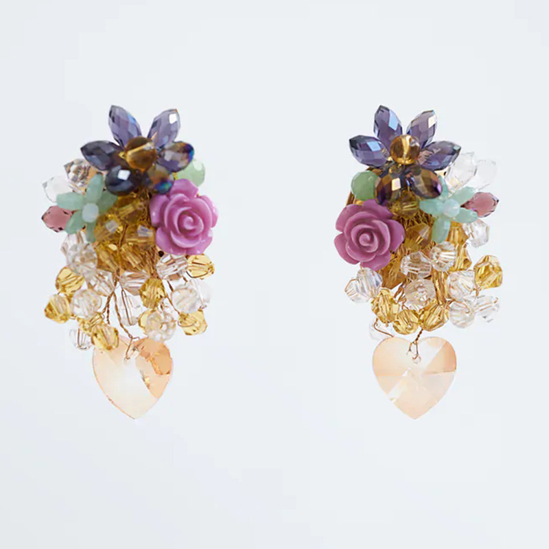 Exaggerated Handmade Crystal Flower Design Resin Earrings