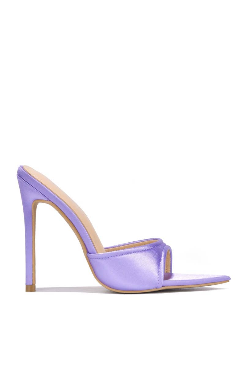 Pointy Open Toe Slipper High Heel Sandal Satin Finish - LAVENDER