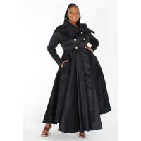 SOLID LONG SLEEVE GOLD BUTTON JACKET DRESS MAXI