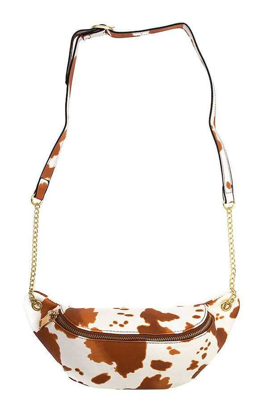 COW PRINT FASHION WAIST BAG - COW/BEIGE