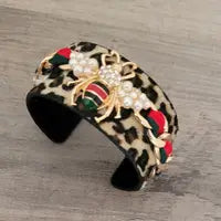 Cheetah Green Red Stripe Bumble Bee Cuff