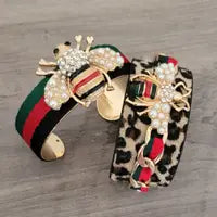 Cheetah Green Red Stripe Bumble Bee Cuff