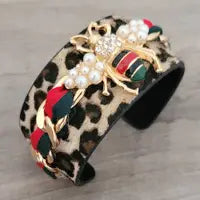 Cheetah Green Red Stripe Bumble Bee Cuff