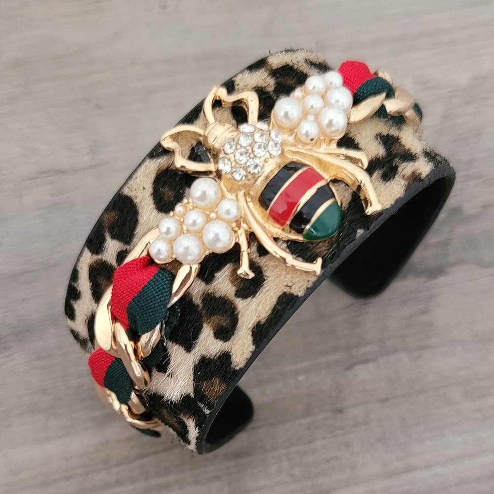 Cheetah Green Red Stripe Bumble Bee Cuff