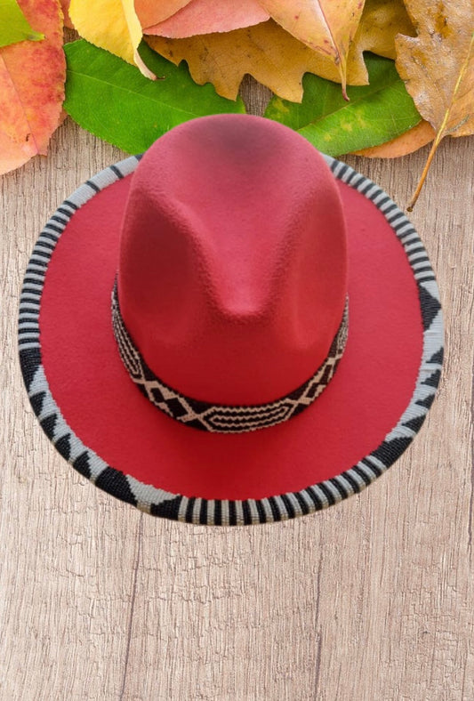 Zulu Beaded Fedora Hat (Doubled Layered) - Red w/ Black & White Beads