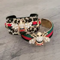 Cheetah Green Red Stripe Bumble Bee Cuff