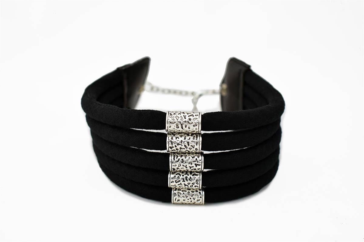 5 Strand Black Choker with Silver Beading | Black Regent