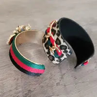 Cheetah Green Red Stripe Bumble Bee Cuff