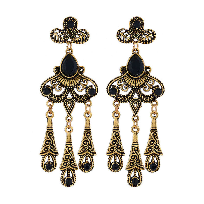 Retro Hollow Out Leaf Pattern Metal Tassel Earrings - Antique Gold