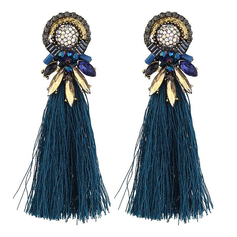 Retro Rhinestone Decor Tassel Earrings