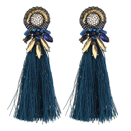 Retro Rhinestone Decor Tassel Earrings