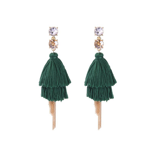 Bohemian Style Exaggerated Multilayer Tassel Party Earrings - GREEN