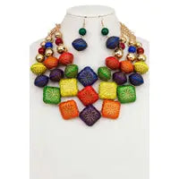 MULTI COLOR BOHO CHIC STATEMENT NECKLACE SET