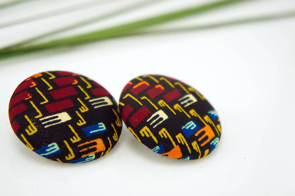 Ketepa Print Button Earrings | African Wax Print Earrings