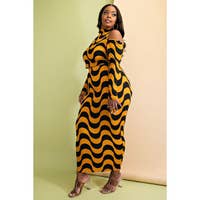 PLUS COLD SHOULDER TOP AND LONG SKIRT SET - MUSTARD/BLACK