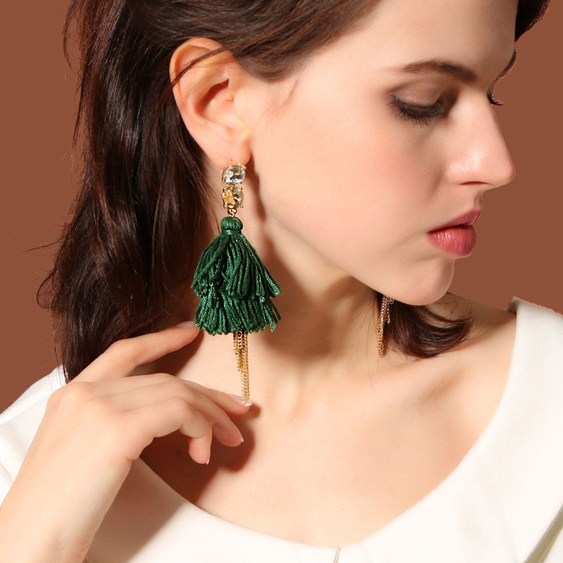 Bohemian Style Exaggerated Multilayer Tassel Party Earrings - GREEN