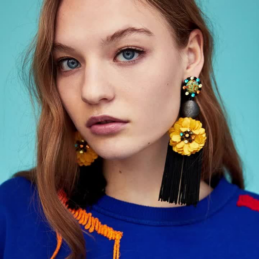 Bohemian Exaggerated Flower Shape Rhinestone Decoration Tassel Earrings