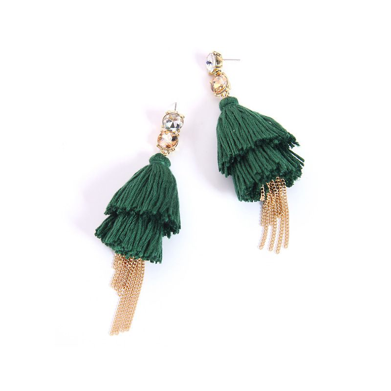 Bohemian Style Exaggerated Multilayer Tassel Party Earrings - GREEN