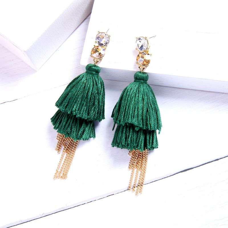 Bohemian Style Exaggerated Multilayer Tassel Party Earrings - GREEN