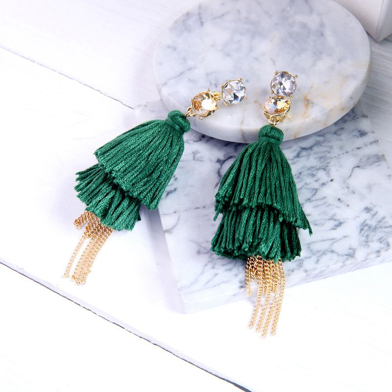 Bohemian Style Exaggerated Multilayer Tassel Party Earrings - GREEN