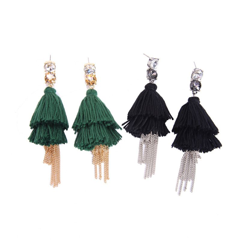 Bohemian Style Exaggerated Multilayer Tassel Party Earrings - GREEN