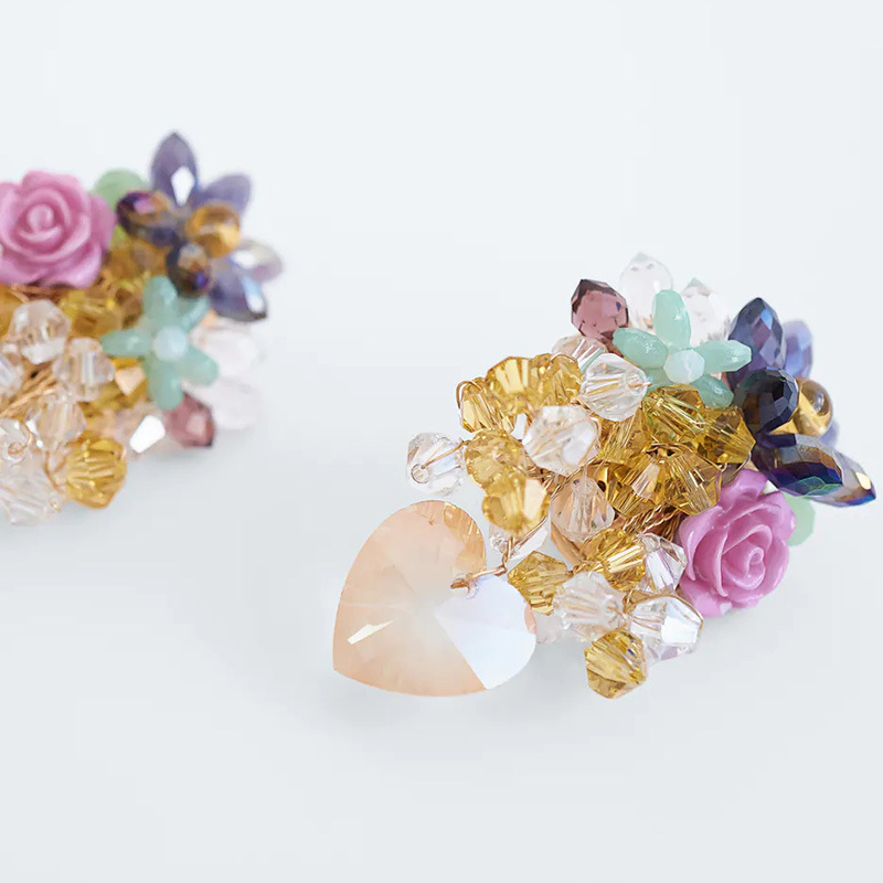 Exaggerated Handmade Crystal Flower Design Resin Earrings