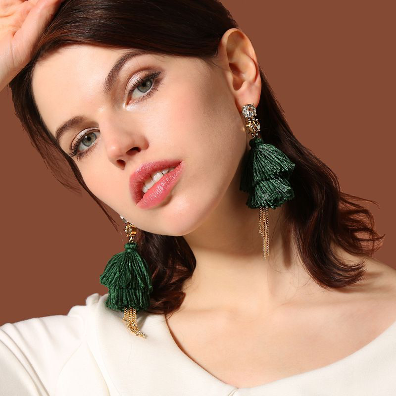 Bohemian Style Exaggerated Multilayer Tassel Party Earrings - GREEN