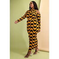 PLUS COLD SHOULDER TOP AND LONG SKIRT SET - MUSTARD/BLACK