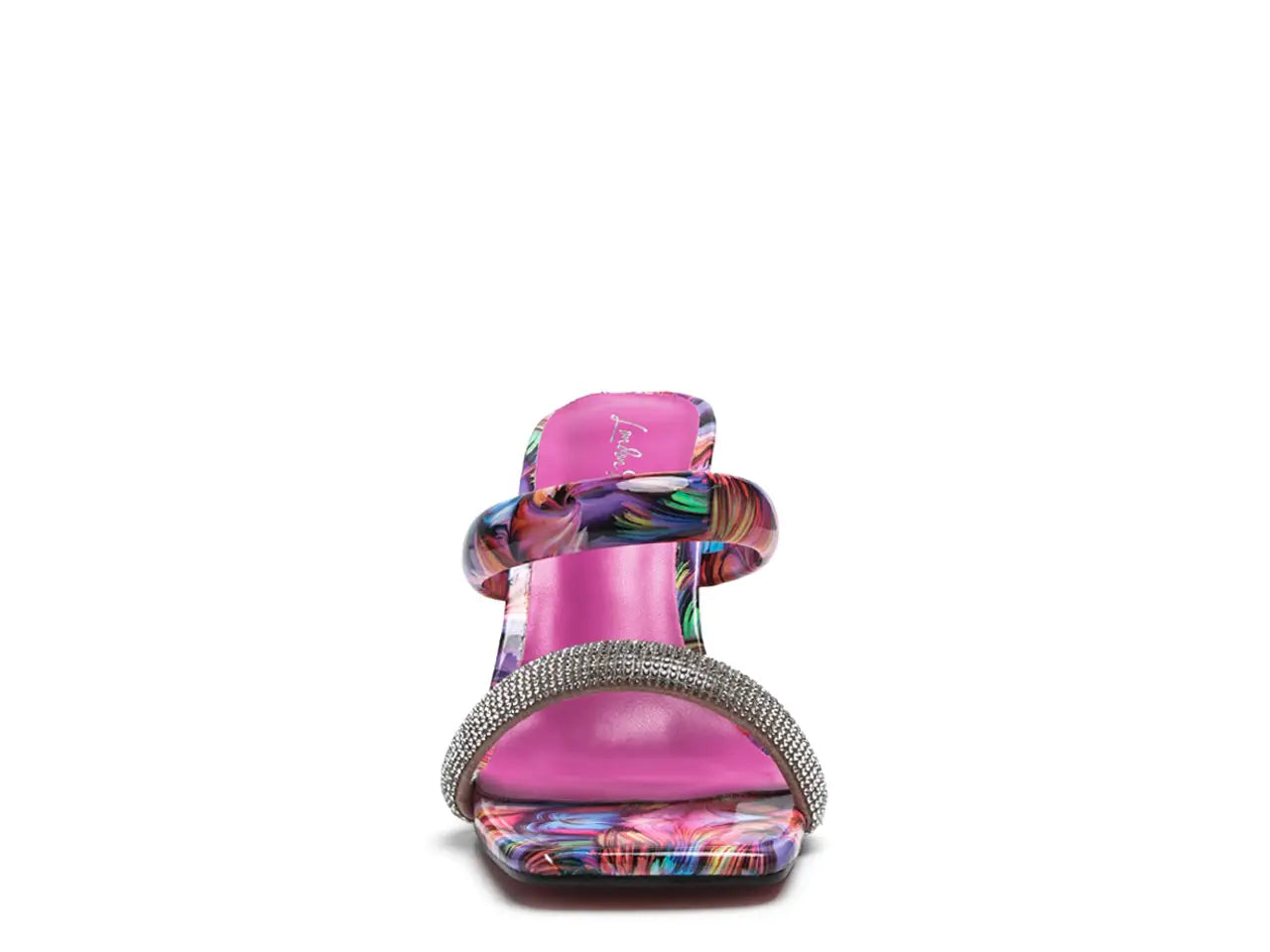 Clear Block-Heeled Marble Print Slides (PINK)